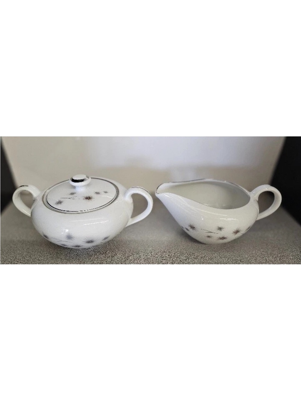 Vintage Creative White Porcelain Creamer and Sugar Set with Silver Trim